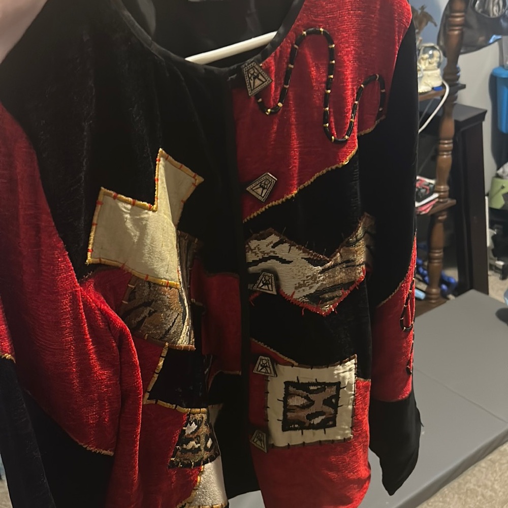 Vintage Allure Patchwork Sweater Jacket Large - image 1